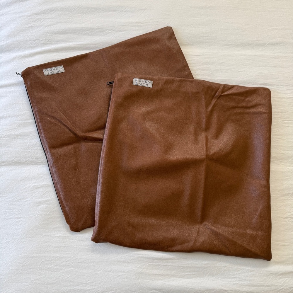 Brown Vegan Leather Pillow Covers - Set of 2